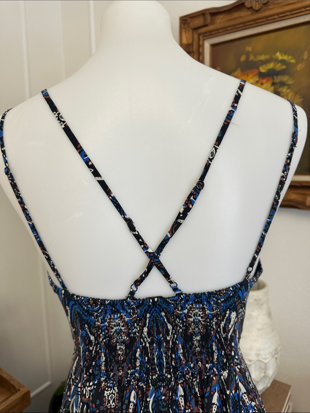 Free People Black Maxi Dress with Blue & Cream Paisley Print - Picture 9 of 14